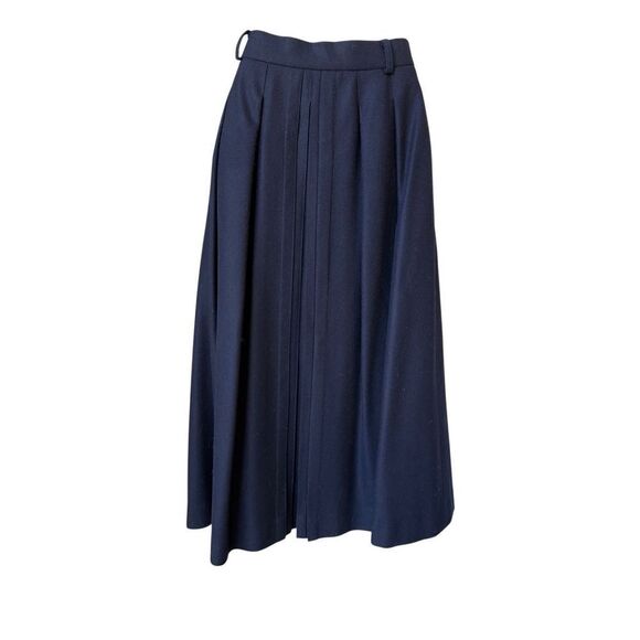 Vintage Geiger Austria 100% Wool Navy Blue A-Line Pleated Midi Skirt - Picture 4 of 11